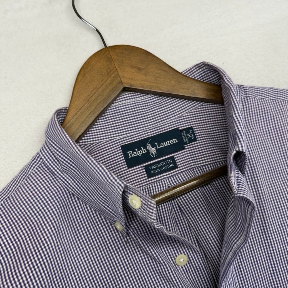 Ralph Lauren Button Down Mens 16 Large Purple Yarmouth Gingham Plaid Preppy 90s